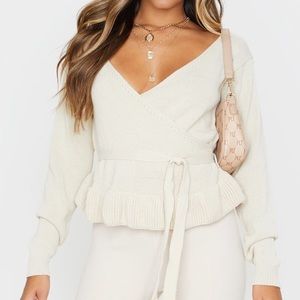 PrettyLittleThing | Stone Wrap Front Peplum Detail